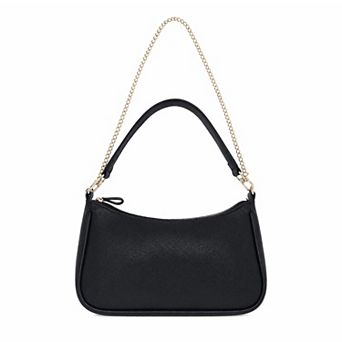Metal Chain Shoulder Bags for Women with Detachable Strap and Zipper Closure