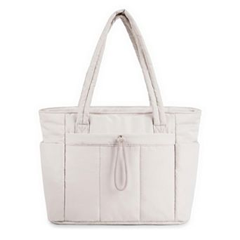 Quilted Puffer Tote Bags for Women with Multiple External Pockets and Top Carry Handles