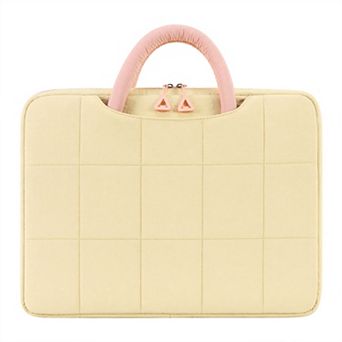 Quilted Padded Laptop Tote Bag for Women Stylish Top Handle Handbag Yellow 15.7"x2.0"x11.8"