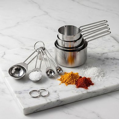 Stainless Steel Measuring Cups and Spoons Set, Stackable Design with Engraved Markings