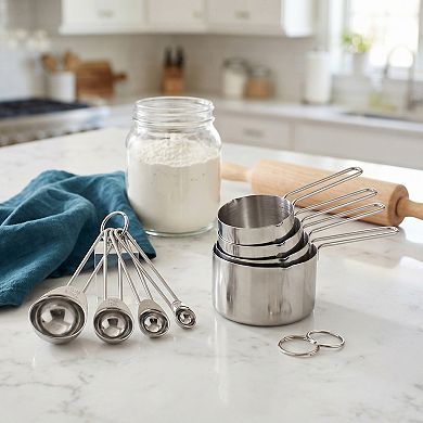 Stainless Steel Measuring Cups and Spoons Set, Stackable Design with Engraved Markings