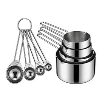 Stainless Steel Measuring Cups and Spoons Set, Stackable Design with Engraved Markings