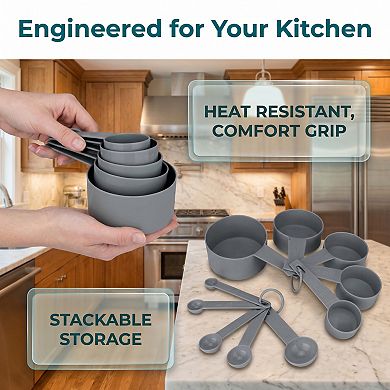 Plastic Measuring Cups and Spoons Set, Lightweight with Stackable Design, Clear Markings