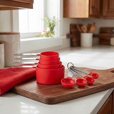Plastic Measuring Set with Stackable Cups and Spoons, Engraved Markings for Easy Reading