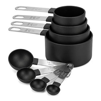 Plastic Measuring Set with Stackable Cups and Spoons, Engraved Markings for Easy Reading