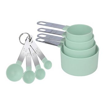 Plastic Measuring Set with Stackable Cups and Spoons, Engraved Markings for Easy Reading