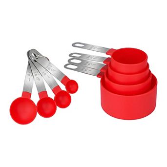 Plastic Measuring Set with Stackable Cups and Spoons, Engraved Markings for Easy Reading