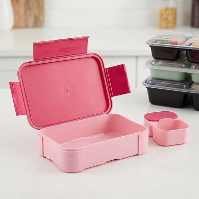 Bento Box Adult Lunch Box, 2-Compartment Detachable Sauce Cup Leak-Proof Meal Prep Container