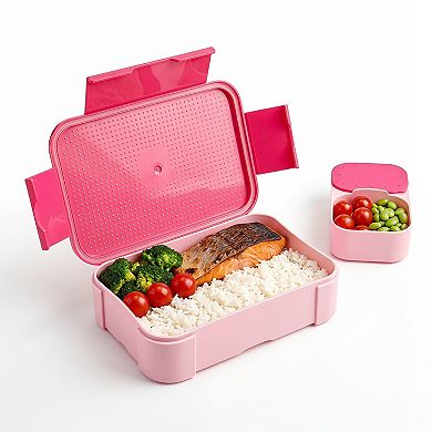 Bento Box Adult Lunch Box, 2-Compartment Detachable Sauce Cup Leak-Proof Meal Prep Container