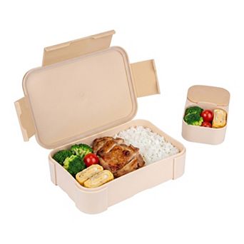 Bento Box Adult Lunch Box, 2-Compartment Detachable Sauce Cup Leak-Proof Meal Prep Container