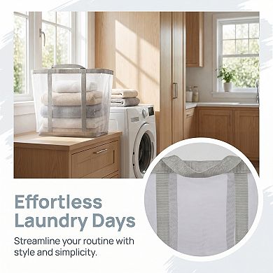 1 Pack Collapsible Laundry Basket, Polyester Laundry Hamper, Lightweight Laundry Hamper with Handles