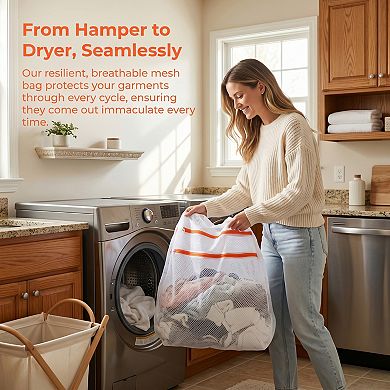 2 Pcs Mesh Laundry Bags, Durable Zipper Closure Laundry Bag for Delicates, Protect Garments