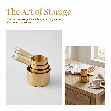 Stainless Steel Measuring Cups and Spoons, Stackable Metal Set with Engraved Markings 9 Pcs