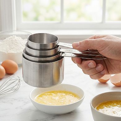 Stainless Steel Measuring Cups and Spoons, Stackable Metal Set with Engraved Markings 9 Pcs