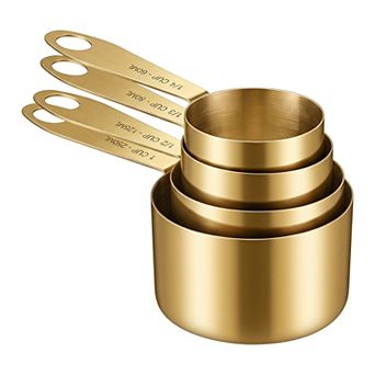Stainless Steel Measuring Cups and Spoons, Stackable Metal Set with Engraved Markings 9 pc