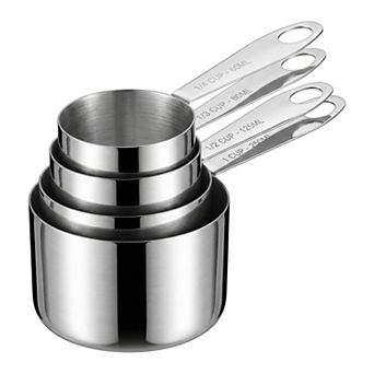 Stainless Steel Measuring Cups and Spoons, Stackable Metal Set with Engraved Markings 9 pc