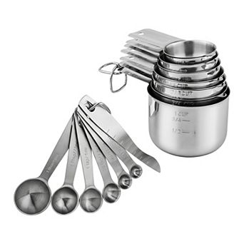14 pc Durable Stainless Steel Measuring Cups and Spoons, Stackable with Engraved Markings