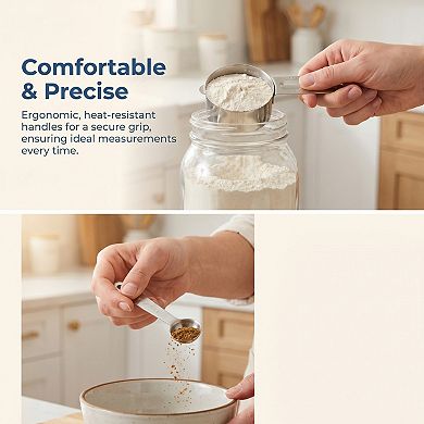 14Pcs Durable Stainless Steel Measuring Cups and Spoons, Stackable with Engraved Markings