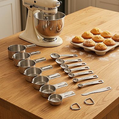 14Pcs Durable Stainless Steel Measuring Cups and Spoons, Stackable with Engraved Markings