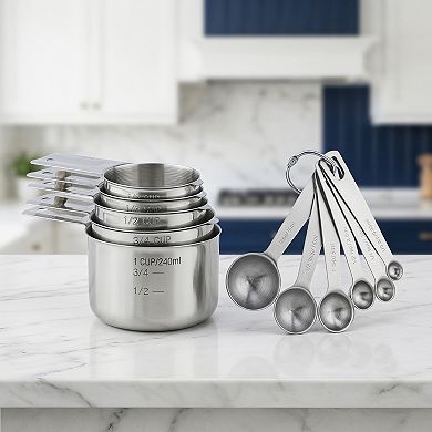 11Pcs Durable Stainless Steel Measuring Cups and Spoons, Stackable with Engraved Markings
