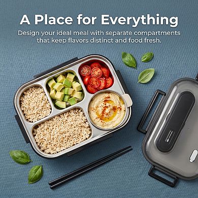 12"x9.8"x3.9" 5-Compartment Leak-Proof Bento Box with Soup Bowl for Work Travel