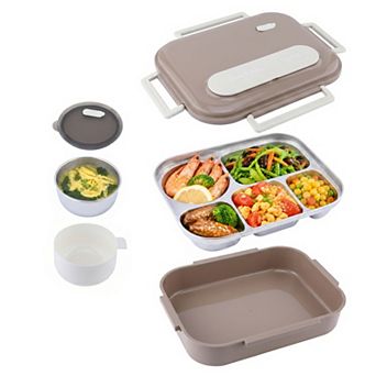 12"x9.8"x3.9" 5-Compartment Leak-Proof Bento Box with Soup Bowl for Work Travel