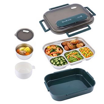12"x9.8"x3.9" 5-Compartment Leak-Proof Bento Box with Soup Bowl for Work Travel
