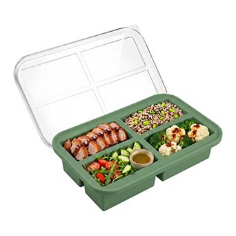 Bento Box Adult Lunch Box, 500ml Silicone Leak-Proof Meal Prep Container 10.3x6.6x2.4 inch