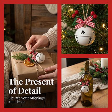 Christmas Tree Ornaments Large Rustic Iron Bells 10 Pack Chunky Hanging Bells with Twine Rope