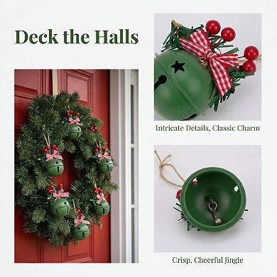 Christmas Tree Ornaments Large Rustic Iron Bells 10 Pack Chunky Hanging Bells with Twine Rope