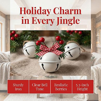 Christmas Tree Ornaments Large Rustic Iron Bells 10 Pack Chunky Hanging Bells with Twine Rope