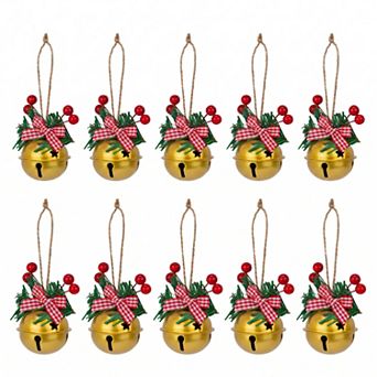 Christmas Tree Ornaments Large Rustic Iron Bells 10 Pack Chunky Hanging Bells with Twine Rope