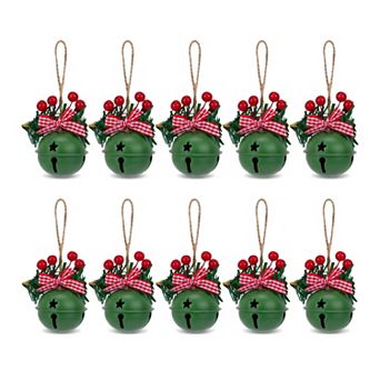 Christmas Tree Ornaments Large Rustic Iron Bells 10 Pack Chunky Hanging Bells with Twine Rope