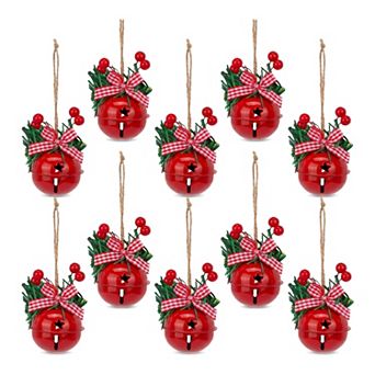 Christmas Tree Ornaments Large Rustic Iron Bells 10 Pack Chunky Hanging Bells with Twine Rope