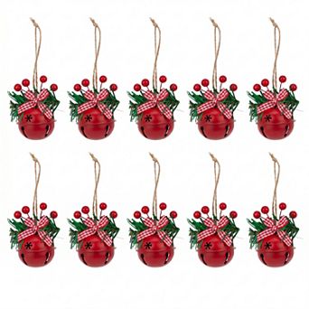 Christmas Tree Ornaments Large Rustic Iron Bells 10 Pack Chunky Hanging Bells with Twine Rope