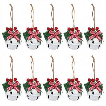Christmas Tree Ornaments Large Rustic Iron Bells 10 Pack Chunky Hanging Bells with Twine Rope