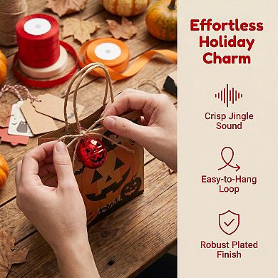 Pumpkin Halloween Craft Bells - 10 Pack Round Decorative Hanging Bells