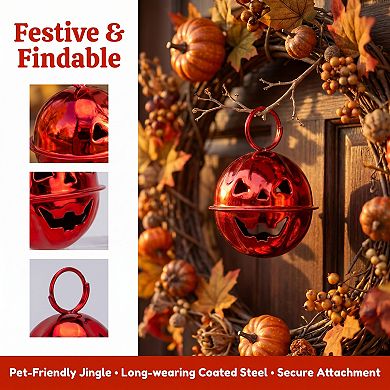 Pumpkin Halloween Craft Bells - 10 Pack Round Decorative Hanging Bells
