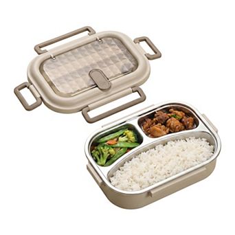 8.7"x5.5"x2.8" 3-Compartment Leak-Proof 304 SS Bento Box for Work Travel