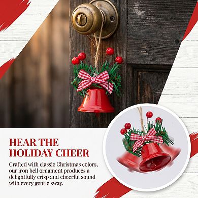 Christmas Tree Ornaments Rustic Iron Bells 10 Pack Holiday Hanging Decorative Bells with Twine Rope
