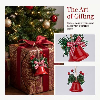 Christmas Tree Ornaments Rustic Iron Bells 10 Pack Holiday Hanging Decorative Bells with Twine Rope