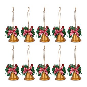 Christmas Tree Ornaments Rustic Iron Bells 10 Pack Holiday Hanging Decorative Bells with Twine Rope