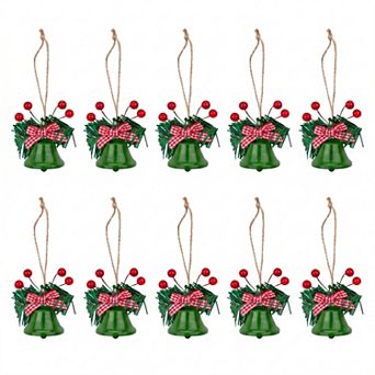 Christmas Tree Ornaments Rustic Iron Bells 10 Pack Holiday Hanging Decorative Bells with Twine Rope