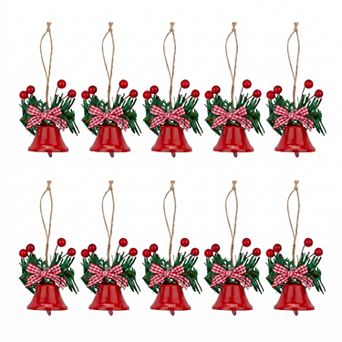 Christmas Tree Ornaments Rustic Iron Bells 10 Pack Holiday Hanging Decorative Bells with Twine Rope