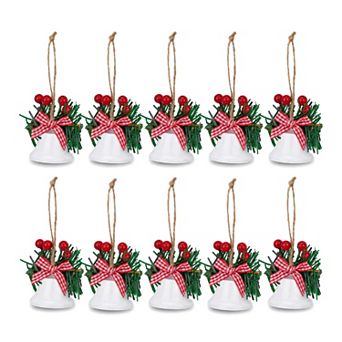 Christmas Tree Ornaments Rustic Iron Bells 10 Pack Holiday Hanging Decorative Bells with Twine Rope