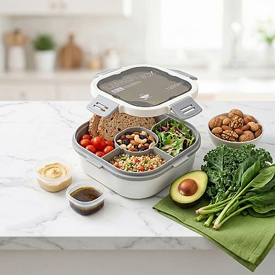 Bento Box Lunch Box, 1200ml Leak-Proof Meal Prep Container with Built-in Utensils 7.3x7.3x3.2 inch
