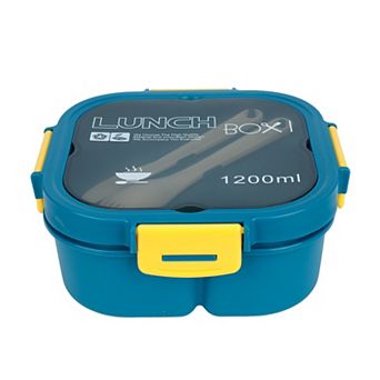 7.3"x7.3"x4.3" 1200ml Leak-Proof Bento Box with Built-in Utensils for Work Travel