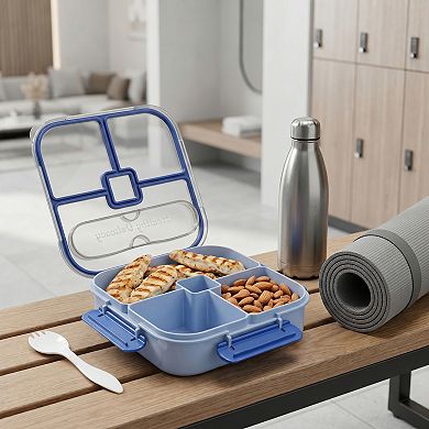 Lunch Box Square Split Compartment Meal Container with Built-in Cutlery Slot 7.7x7.7x2 inch