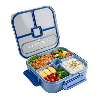 Lunch Box Square Split Compartment Meal Container with Built-in Cutlery Slot 7.7x7.7x2 inch