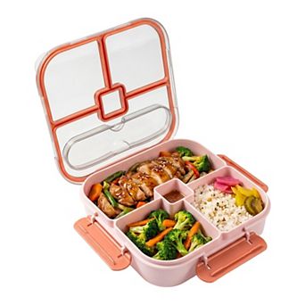 Lunch Box Square Split Compartment Meal Container with Built-in Cutlery Slot 7.7x7.7x2 inch